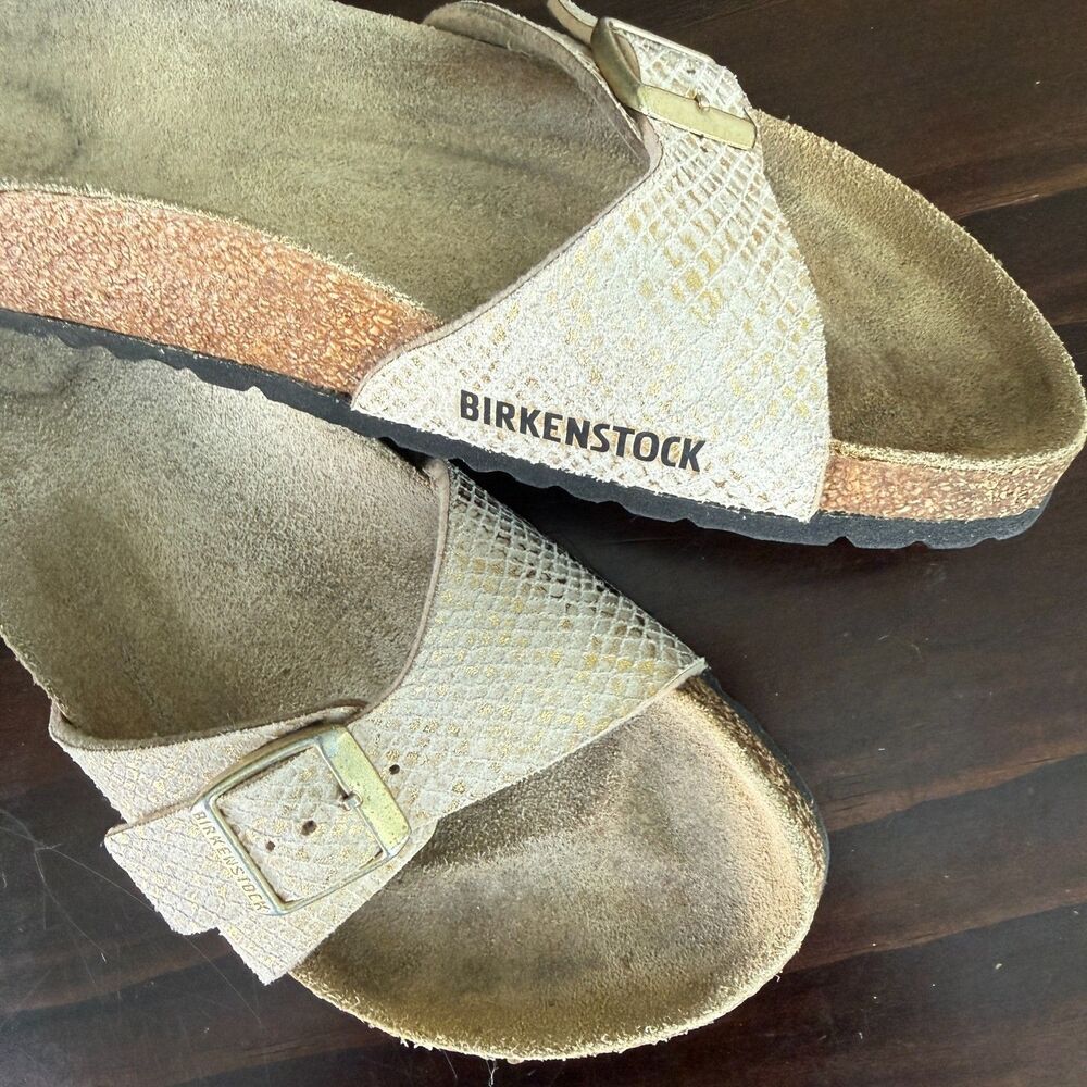 Birkenstock Madrid Shiny Python Eggshell Microfiber Women size EU 39 US 8–8.5